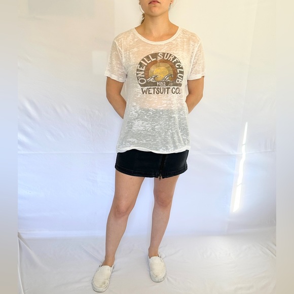 Y2K O'Neill Sheer Graphic Logo Tee - White/Brown - XL - Picture 3 of 10